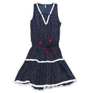 Cremieux Womens Sz XS Sleeveless Polka Dot Ruffle Blouson Tassel V-Neck Dress